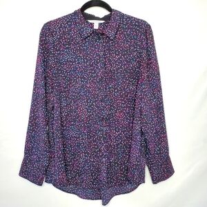 Confetti Print Long Sleeve Shirt  Size XL Mini Dot Button Up Colorful Career Top